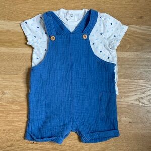 Blue Baby Overalls with White Shirt 6mo